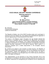 Statement by Mr. Peric, Head of International Military Co-operation Department, Ministry of Defence, Serbia