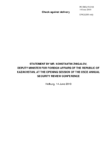 Opening Statement by Mr. Konstantin Zhigalov, Deputy Minister for Foreign Affairs of Kazakhstan