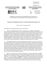 Statement by the Biological Weapons Convention Implementation Support Unit (BWC)