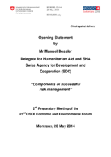 Opening Statement by Mr. Manuel Bessler, Humanitarian Aid and SHA, Swiss Agency for Development and Cooperation  