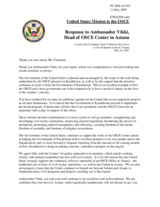 Statement by the Delegation of the United States of America in response to the Head of the OSCE Centre in Almaty, Ambassador Ivar Vikki
