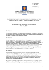 Statement by the Delegation of Norway in response to the Head of the OSCE Centre in Almaty, Ambassador Ivar Vikki