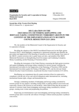 Declaration on the OSCE Role in Countering Kidnapping and Hostage-Taking Committed by Terrorist Groups in the Context of the Implementation of UN Security Council Resolution 2133 (2014)