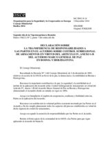 Declaración sobre la transferencia de responsabilidades a las partes en el Acuerdo sobre Control Subregional de Armamentos en virtud del Artículo IV Anexo 1-B del Acuerdo Marco General de Paz en Bosnia y Herzegovina
