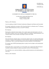 Statement by the Delegation of Norway, also on behalf of Iceland, Liechtenstein, Mongolia, San Marino and Switzerland, on the death penalty in the United States of America