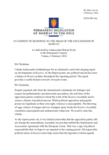 Statement by the Delegation of Norway in response to the report by the Head of the OSCE Mission in Kosovo, Ambassador Jean-Claude Schlumberger