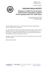 Statement by the Delegation of the United States in response to the address by the Secretary General of the Cooperation Council of Turkic Speaking States, H.E. Halil Akinci