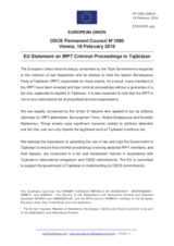 Statement by the Dutch EU Presidency on the criminal proceedings against members of the Islamic Revival Party of Tajikistan (IRPT)