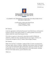 Statement by the Delegation of Norway on the European Union Foreign Affairs Council conclusions on Belarus