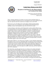 Statement by the Delegation of the United States of America in response to the report by the OSCE Representative on Freedom of the Media, Ms. Dunja Mijatović