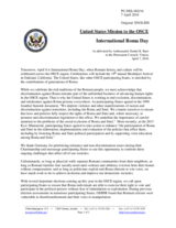 Statement by the Delegation of the United States of America on the International Roma Day, to be observed on 8 April 2016