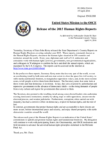 Statement by the Delegation of the United States of America on the release of the Country Reports on Human Rights Practices for 2015 by the United States Department of State
