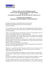 Welcome Address by the Special Representative of the German Government for the OSCE Chairmanship Dr. Gernot Erler