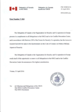 Response by the Delegation of Canada to the Questionnaire on the Code of Conduct on Politico-Military Aspects of Security Response by the Delegation of Canada to the Questionnaire on the Code of Conduct on Politico-Military Aspects of Security