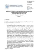 Session 1, Right of Reply to the Intervention made by the Representative of the Foundation for Study of Democracy from the Russian Federation