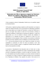 Déclaration de l'UE en réponse au rapport du Chef de la Mission de l'OSCE en République de Moldavie, S.E. Ambassadeur Michael Scanlan