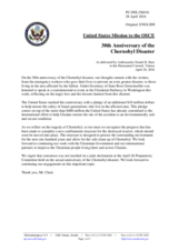 Statement by the Delegation of the United States of America on the 30th anniversary of the accident at the Chernobyl nuclear power plant