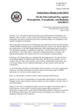 Statement by the Delegation of the United States of America on the International Day against Homophobia, Transphobia and Biphobia (IDAHOT), to be observed on 17 May