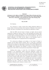 Statement by the Delegation of Armenia in response to the address by the Minister for Foreign Affairs of Estonia and Chair of the Committee of Ministers of the Council of Europe, H.E. Marina Kaljurand