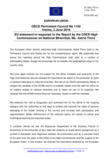 Statement by the Dutch EU Presidency in response to the report by the High Commissioner on National Minorities, Ms. Astrid Thors