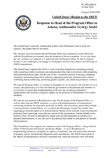 Statement by the Delegation of the United States of America in response to the report by the Head of the OSCE Programme Office in Astana, Ambassador György Szabó