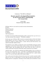 Keynote speech by Gernot Erler, Special Representative for the German OSCE Chairmanship