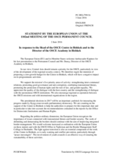Statement by the Dutch EU Presidency in response to the report by the Head of the OSCE Centre in Bishkek, Ambassador Sergey Kapinos, and by the Director of the OSCE Academy in Bishkek, Dr. Pal Dunay