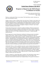 Statement by the Delegation of the United States of America in response to the report by the OSCE Project Co-ordinator in Ukraine, Ambassador Vaidotas Verba