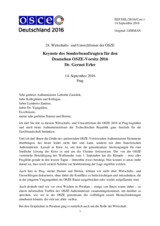 Keynote Speech by Dr. Gernot Erler, Special Representative by the Federal Government of Germany for the 2016 OSCE Chairmanship