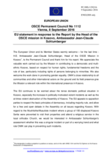Statement by the Slovak EU Presidency in response to the report by the Head of Mission in Kosovo, Ambassador Jean-Claude Schlumberger