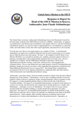 Statement by the Delegation of the United States of America in response to the report by the Head of Mission in Kosovo, Ambassador Jean-Claude Schlumberger