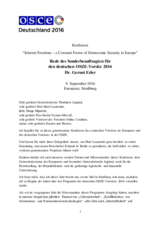 Rede des Sonderbeauftragten für den deutschen OSZE-Vorsitz 2016 Dr. Gernot Erler