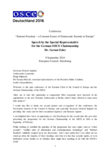 Speech by the Special Representative  for the German OSCE Chairmanship Dr. Gernot Erler