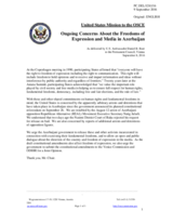 Statement by the Delegation of the United States of America on the ongoing concerns about freedom of expression and freedom of the media in Azerbaijan