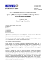 Speech by the OSCE Chairperson-in-Office and Federal Foreign Minister Dr. Frank-Walter Steinmeier Speech by the OSCE Chairperson-in-Office and Federal Foreign Minister Dr. Frank-Walter Steinmeier