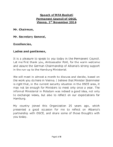 Speech of Minister of Foreign Affairs of Albania Ditmir Bushati, OSCE Permanent Council 