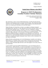 Statement by the Delegation of the United States of America in response to the address by the President of the OSCE Parliamentary Assembly, Ms. Christine Muttonen