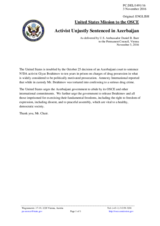 Statement by the Delegation of the United States of America on the sentencing of Mr. G. Ibrahimov in Azerbaijan