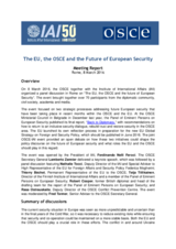 The EU, the OSCE and the Future of European Security