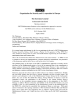 Statement by Jan Kubis, Secretary General of the OSCE, 2003 Mediterranean Seminar Statement by Jan Kubis, Secretary General of the OSCE, 2003 Mediterranean Seminar