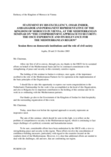 Statement by Ambassador Omar Zniber, Permanent Representative of the Kingdom of Morocco in Vienna, 2003 Mediterranean Seminar Statement by Ambassador Omar Zniber, Permanent Representative of the Kingdom of Morocco in Vienna, 2003 Mediterranean Seminar