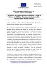 Déclaration de l'UE en réponse au rapport du Chef de la Mission de l'OSCE en République de Moldavie, S.E. l’Ambassadeur Michael Scanlan