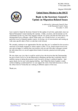 Statement by the Delegation of the United States of America in response to the update by the Secretary General on Migration-Related Activities