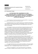 Letter from the Chairperson of the Forum for Security Co-Operation to the Federal Minister for Foreign Affairs of Germany, Chairperson of the Twenty - Third Meeting of the Ministerial Council of the OSCE