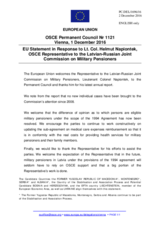 Statement by the Slovak EU Presidency in response to the report by the OSCE Representative to the Latvian-Russian Joint Commission on Military Pensioners, Lieutenant Colonel Helmut Napiontek