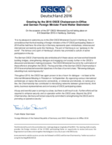 Greeting by the 2016 OSCE Chairperson-in-Office and German Foreign Minister Frank-Walter Steinmeier