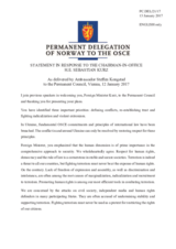 Statement by the Delegation of Norway in response to the address by the Chairperson-in-Office of the OSCE, Federal Minister for Europe, Integration and Foreign Affairs of Austria, H.E. Sebastian Kurz