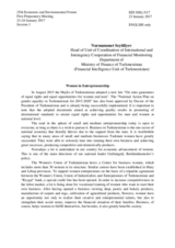 Contribution by Mr. Nurmammet Seyitliyev, Department of Ministry of Finance, Women in Entrepreneurship