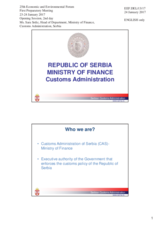 Presentation by Ms. Sara Srdic, Head of Department, Ministry of Finance, Customs Administration