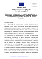 Statement by the Maltese EU Presidency in response to the address by the Chair of the Committee of Ministers of the Council of Europe and Minister of Foreign Affairs of the Republic of Cyprus, Mr. Ioannis Kasoulides